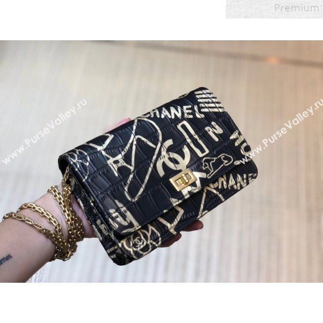 Chanel Crocodile Embossed Graffiti Printed Leather 2.55 Wallet on Chain A70328 2019 (SMJD-9072301)