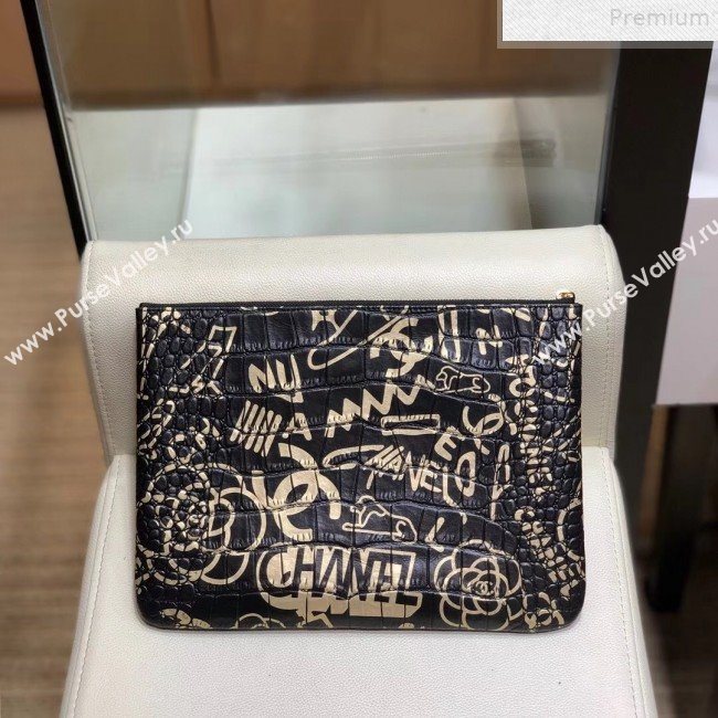 Chanel Crocodile Embossed Graffiti Printed Leather Large 2.55 Pouch A82726 2019 (SMJD-9072303)