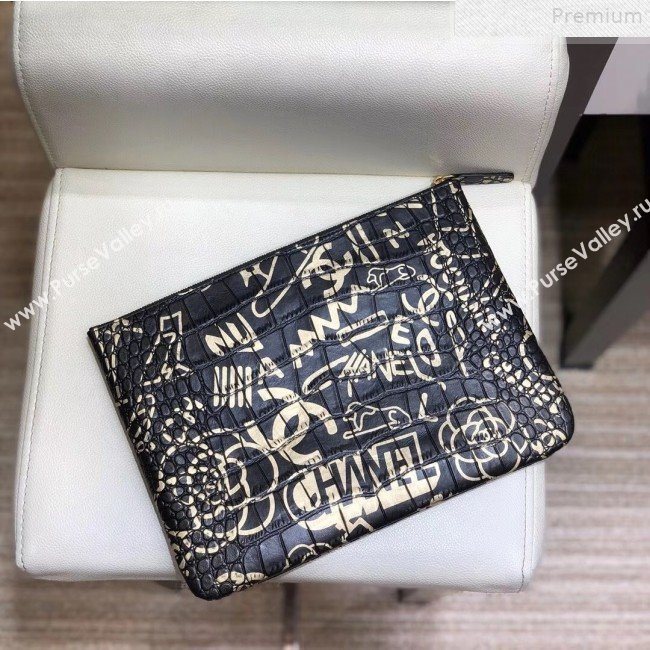 Chanel Crocodile Embossed Graffiti Printed Leather Large 2.55 Pouch A82726 2019 (SMJD-9072303)