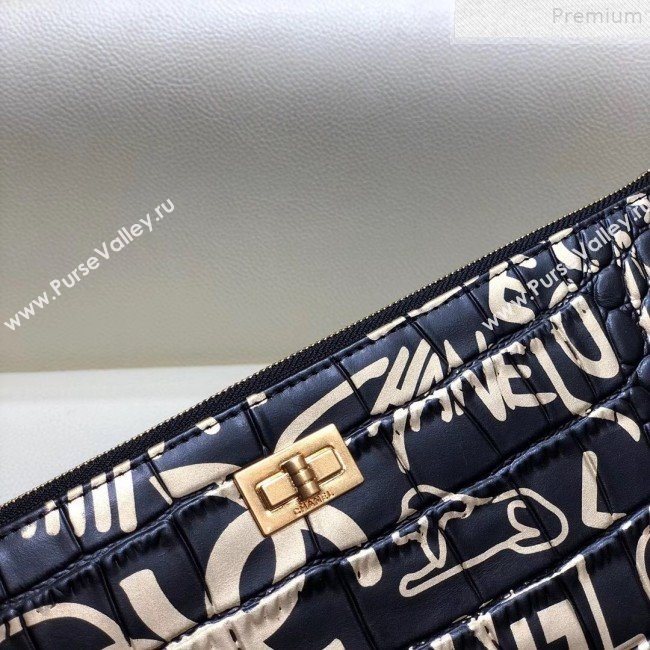 Chanel Crocodile Embossed Graffiti Printed Leather Large 2.55 Pouch A82726 2019 (SMJD-9072303)