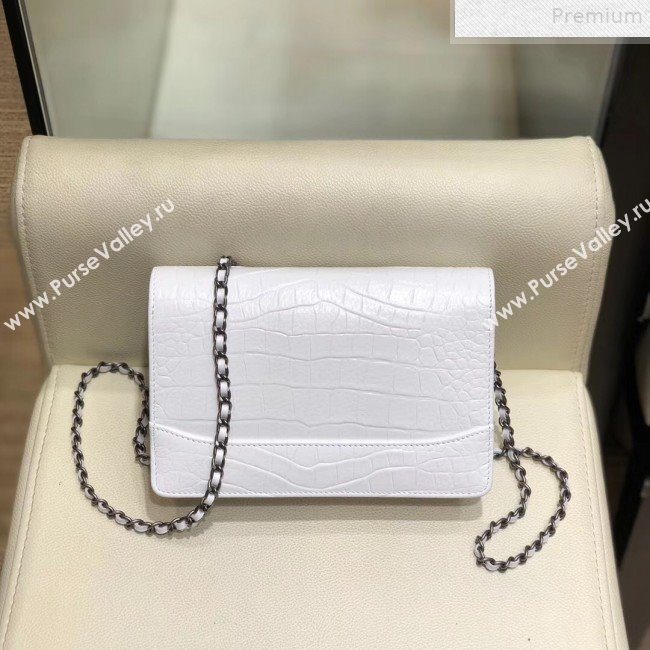 Chanel Crocodile Embossed Leather Gabrielle Wallet on Chain White 2019 (SMJD-9072304)