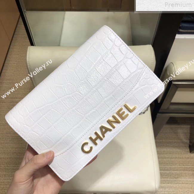 Chanel Crocodile Embossed Leather Gabrielle Wallet on Chain White 2019 (SMJD-9072304)