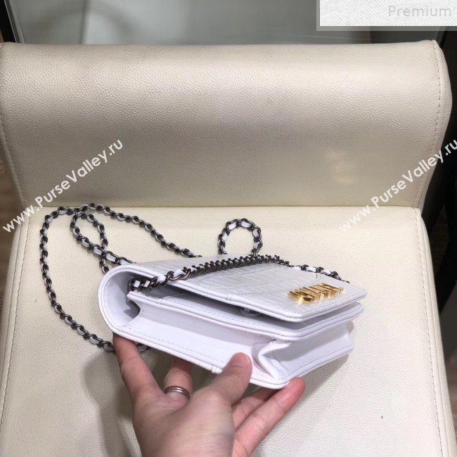 Chanel Crocodile Embossed Leather Gabrielle Wallet on Chain White 2019 (SMJD-9072304)