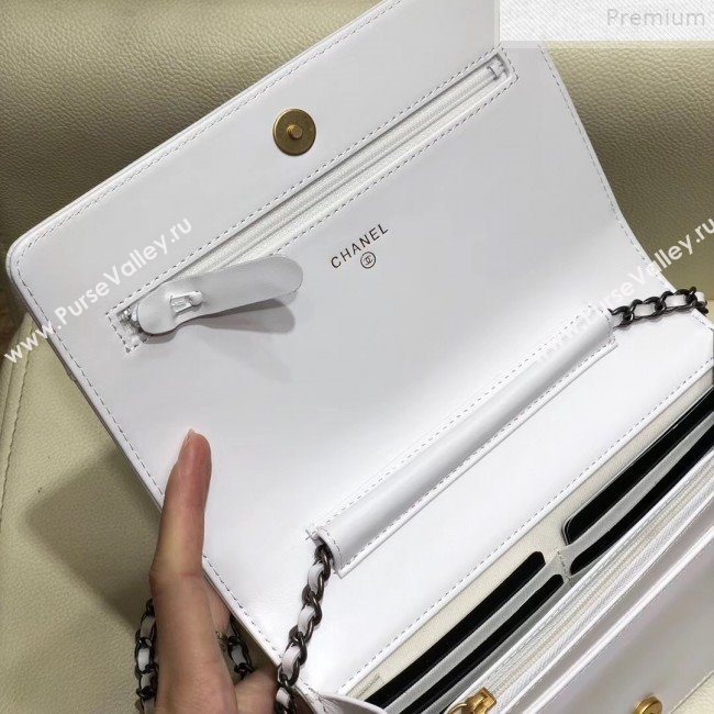 Chanel Crocodile Embossed Leather Gabrielle Wallet on Chain White 2019 (SMJD-9072304)