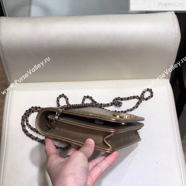 Chanel Metallic Crocodile Embossed Leather Gabrielle Wallet on Chain Gold 2019 (SMJD-9072306)