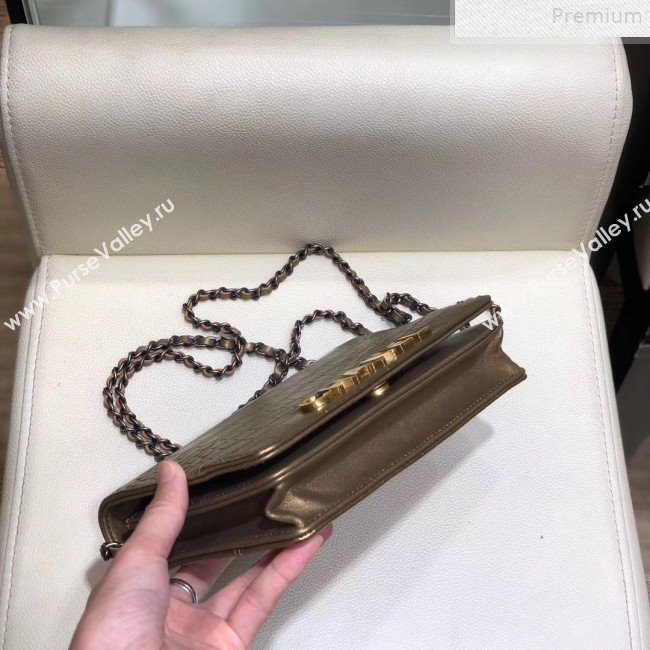 Chanel Metallic Crocodile Embossed Leather Gabrielle Wallet on Chain Gold 2019 (SMJD-9072306)