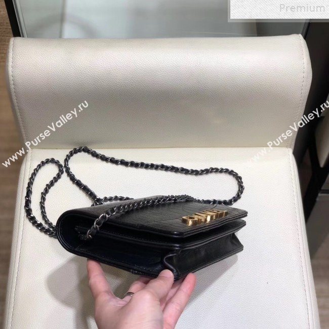 Chanel Crocodile Embossed Leather Gabrielle Wallet on Chain Black 2019 (SMJD-9072305)