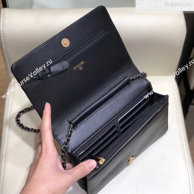 Chanel Crocodile Embossed Leather Gabrielle Wallet on Chain Black 2019 (SMJD-9072305)