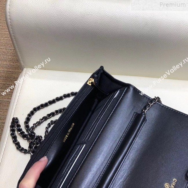 Chanel Crocodile Embossed Leather Gabrielle Wallet on Chain Black 2019 (SMJD-9072305)