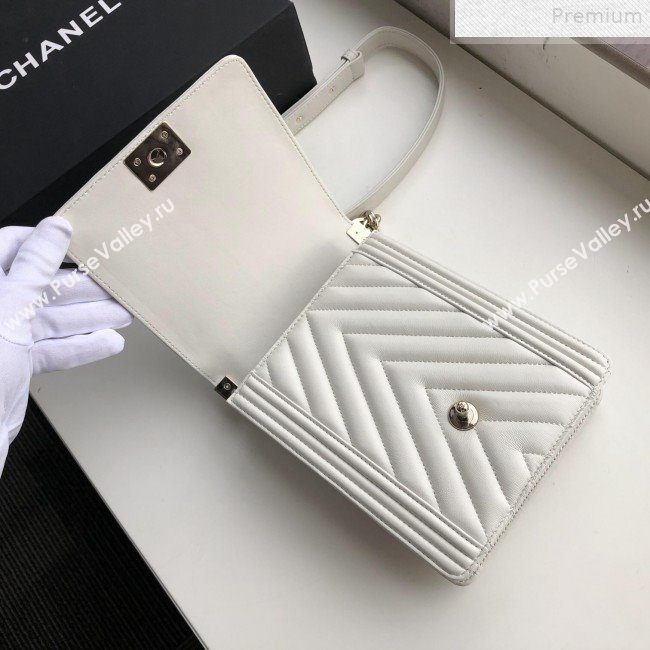 Chanel Long Chevron Smooth Lambskin Boy Flap Bag AS0130 White 2019 (FM-9072309)