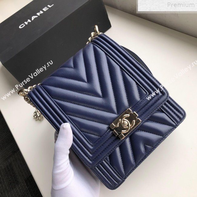 Chanel Long Chevron Smooth Lambskin Boy Flap Bag AS0130 Navy Blue 2019 (FM-9072313)