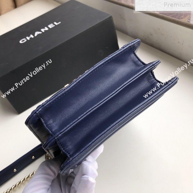 Chanel Long Chevron Smooth Lambskin Boy Flap Bag AS0130 Navy Blue 2019 (FM-9072313)