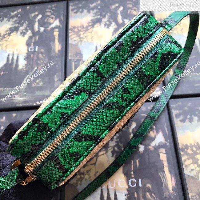 Gucci Ophidia Straw-Effect Fabric and Snakeskin Mini Shoulder Bag 574493 Beige/Green 2019 (DLH-9072402)
