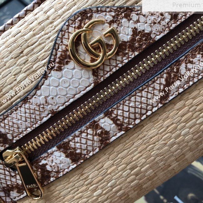 Gucci Ophidia Straw-Effect Fabric and Snakeskin Mini Shoulder Bag 574493 Beige/Brown 2019 (DLH-9072401)