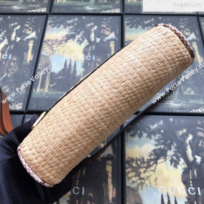 Gucci Ophidia Straw-Effect Fabric and Snakeskin Mini Shoulder Bag 574493 Beige/Brown 2019 (DLH-9072401)