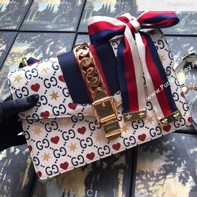 Gucci Sylvie GG Heart Star Small Shoulder Bag 524405 2019 (DLH-9072403)