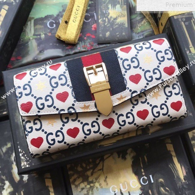 Gucci Sylvie Leather GG Heart Star Continental Wallet ‎476084 2019 (DLH-9072406)