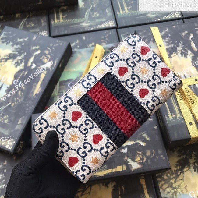 Gucci Sylvie Leather GG Heart Star Zip Around Wallet 476083 2019 (DLH-9072407)