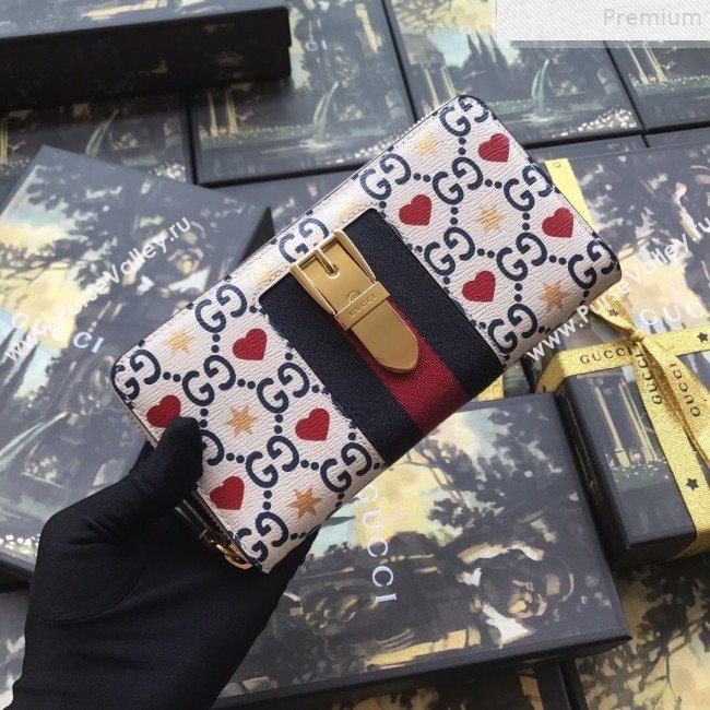 Gucci Sylvie Leather GG Heart Star Zip Around Wallet 476083 2019 (DLH-9072407)