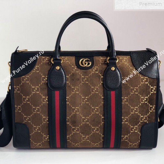 Gucci Medium GG Velvet Duffle Travel Bag 574966 Brown 2019 (BLWX-9072414)