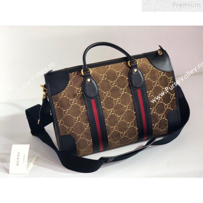 Gucci Medium GG Velvet Duffle Travel Bag 574966 Brown 2019 (BLWX-9072414)