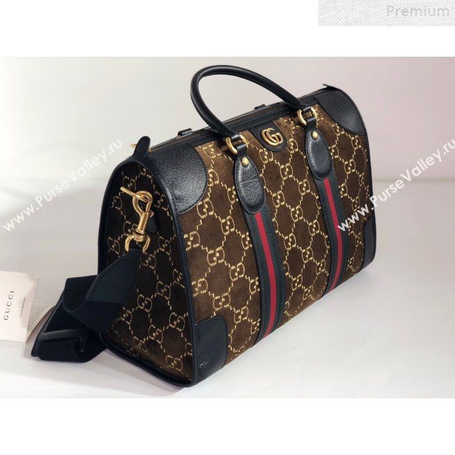 Gucci Medium GG Velvet Duffle Travel Bag 574966 Brown 2019 (BLWX-9072414)