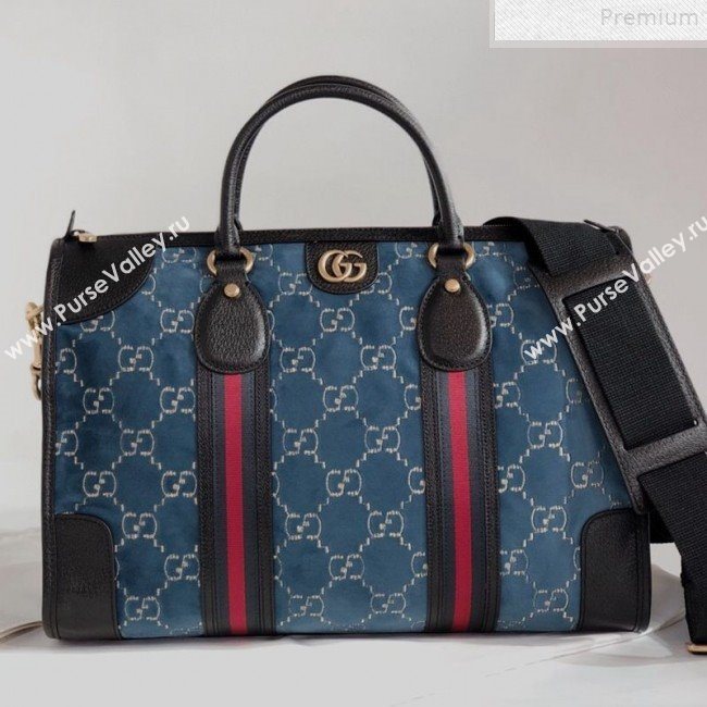 Gucci Medium GG Velvet Duffle Travel Bag 574966 Blue 2019 (BLWX-9072415)