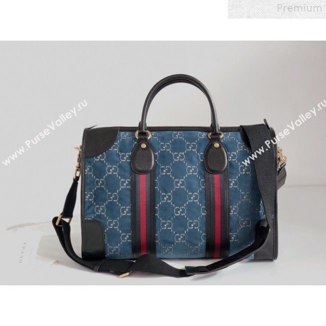 Gucci Medium GG Velvet Duffle Travel Bag 574966 Blue 2019 (BLWX-9072415)