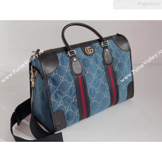 Gucci Medium GG Velvet Duffle Travel Bag 574966 Blue 2019 (BLWX-9072415)