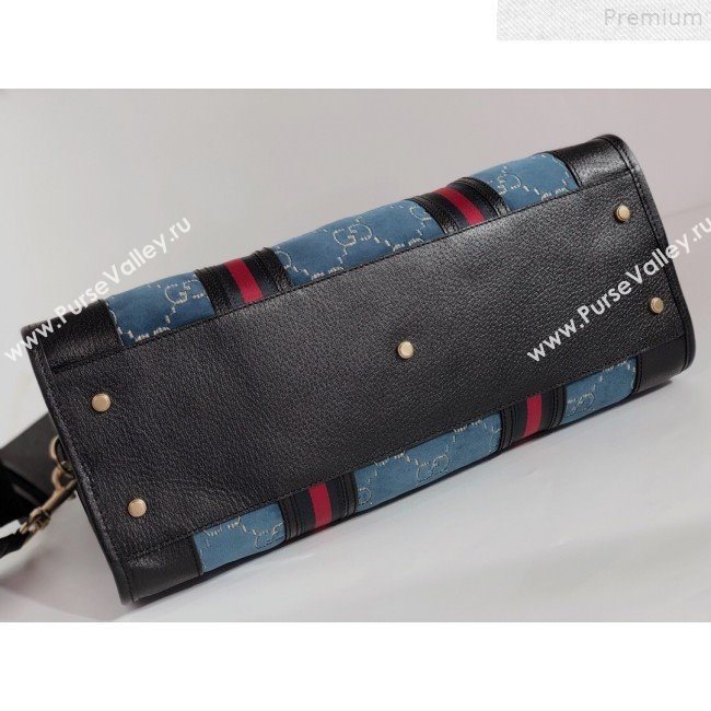 Gucci Medium GG Velvet Duffle Travel Bag 574966 Blue 2019 (BLWX-9072415)