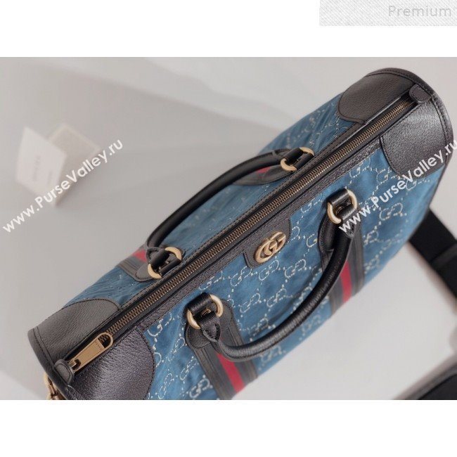 Gucci Medium GG Velvet Duffle Travel Bag 574966 Blue 2019 (BLWX-9072415)
