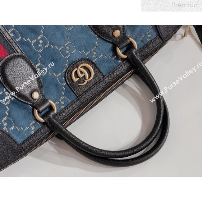 Gucci Medium GG Velvet Duffle Travel Bag 574966 Blue 2019 (BLWX-9072415)