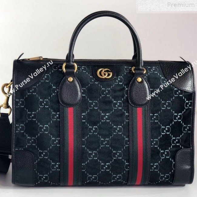 Gucci Medium GG Velvet Duffle Travel Bag 574966 Black 2019 (BLWX-9072416)