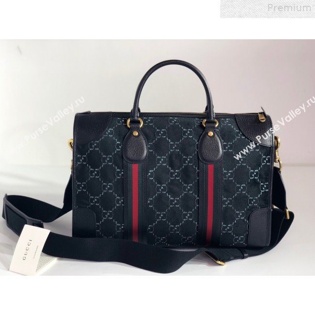 Gucci Medium GG Velvet Duffle Travel Bag 574966 Black 2019 (BLWX-9072416)