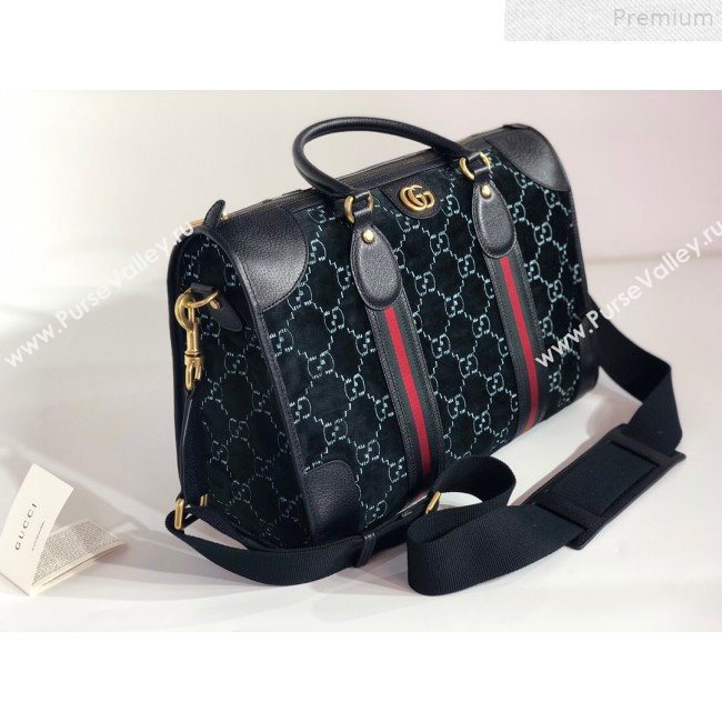 Gucci Medium GG Velvet Duffle Travel Bag 574966 Black 2019 (BLWX-9072416)