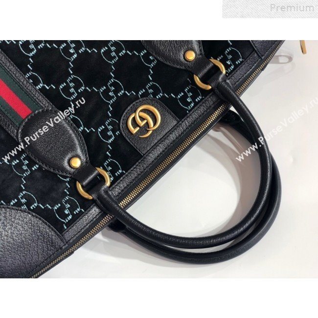Gucci Medium GG Velvet Duffle Travel Bag 574966 Black 2019 (BLWX-9072416)