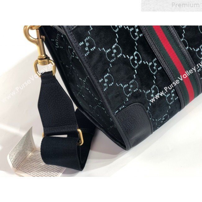 Gucci Medium GG Velvet Duffle Travel Bag 574966 Black 2019 (BLWX-9072416)