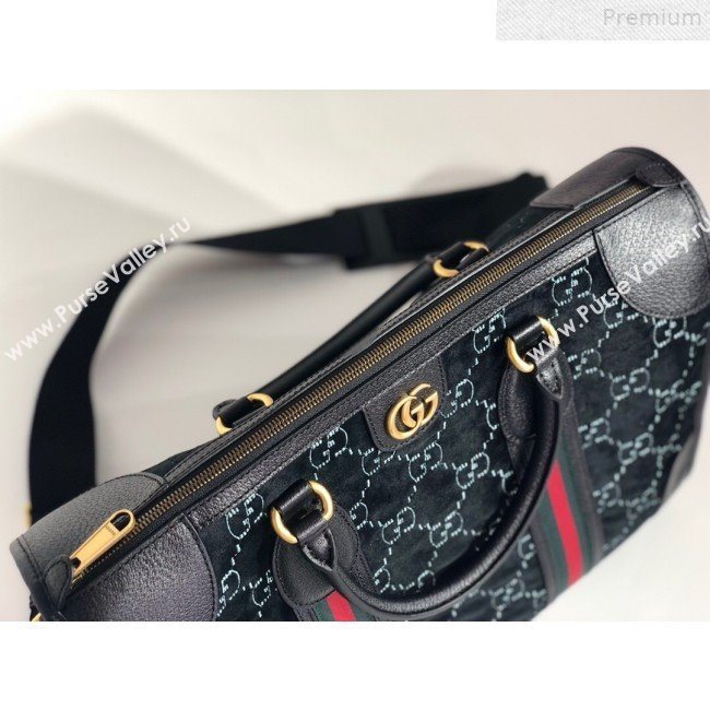Gucci Medium GG Velvet Duffle Travel Bag 574966 Black 2019 (BLWX-9072416)
