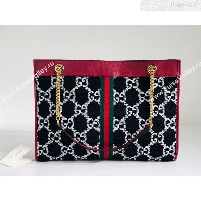 Gucci Rajah GG Tweed Large Tote Bag 537219 Black 2019 (MINGH-9072417)