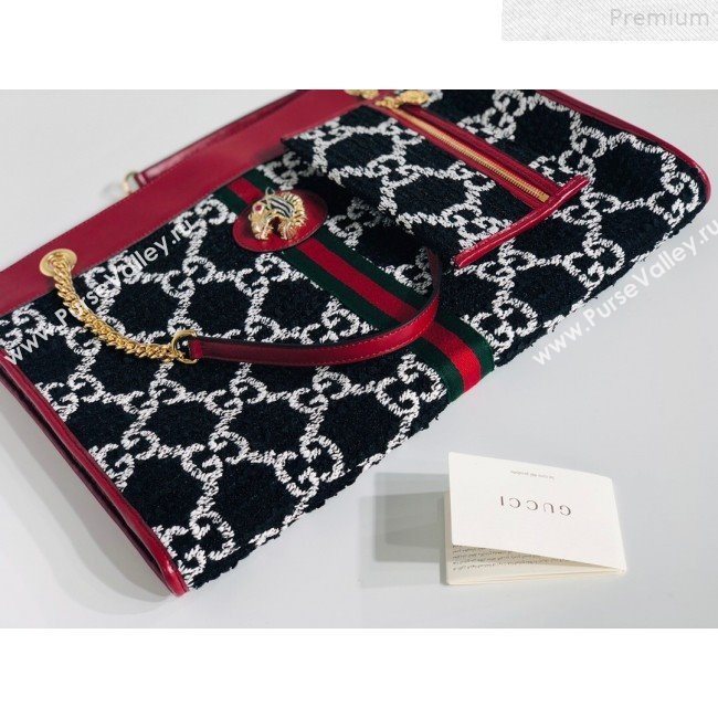 Gucci Rajah GG Tweed Large Tote Bag 537219 Black 2019 (MINGH-9072417)