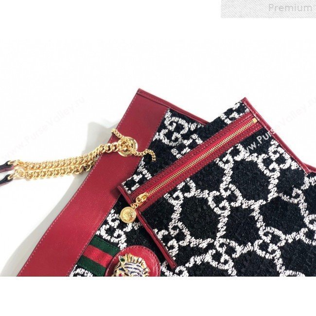 Gucci Rajah GG Tweed Large Tote Bag 537219 Black 2019 (MINGH-9072417)