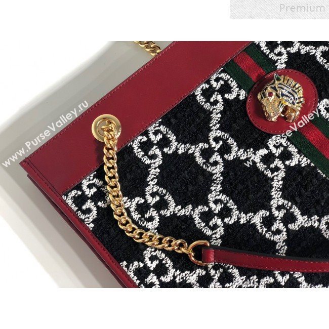 Gucci Rajah GG Tweed Large Tote Bag 537219 Black 2019 (MINGH-9072417)