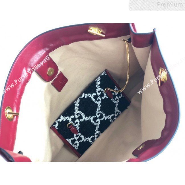 Gucci Rajah GG Tweed Large Tote Bag 537219 Black 2019 (MINGH-9072417)