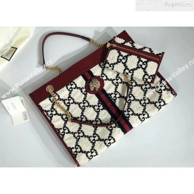 Gucci Rajah GG Tweed Large Tote Bag 537219 White 2019 (MINGH-9072418)