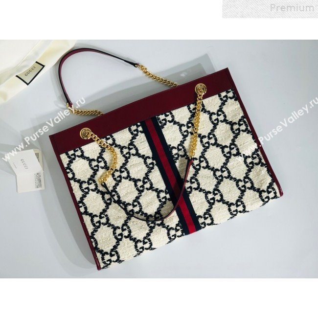Gucci Rajah GG Tweed Large Tote Bag 537219 White 2019 (MINGH-9072418)