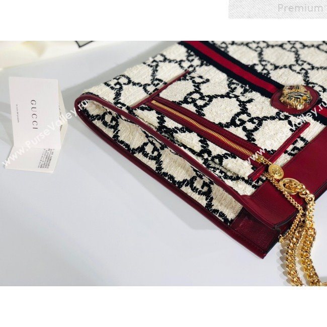 Gucci Rajah GG Tweed Large Tote Bag 537219 White 2019 (MINGH-9072418)