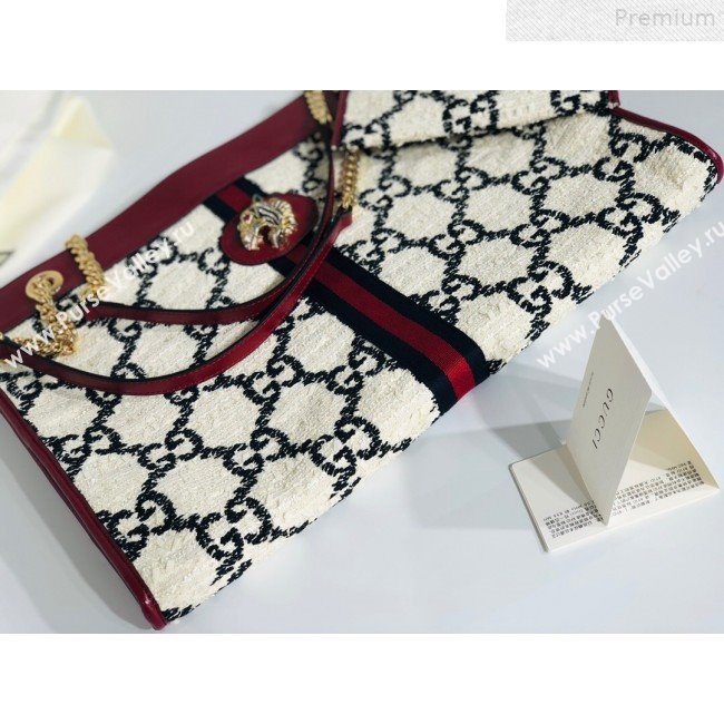 Gucci Rajah GG Tweed Large Tote Bag 537219 White 2019 (MINGH-9072418)
