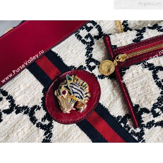 Gucci Rajah GG Tweed Large Tote Bag 537219 White 2019 (MINGH-9072418)