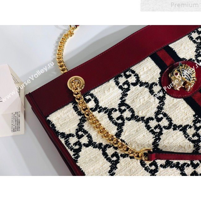 Gucci Rajah GG Tweed Large Tote Bag 537219 White 2019 (MINGH-9072418)