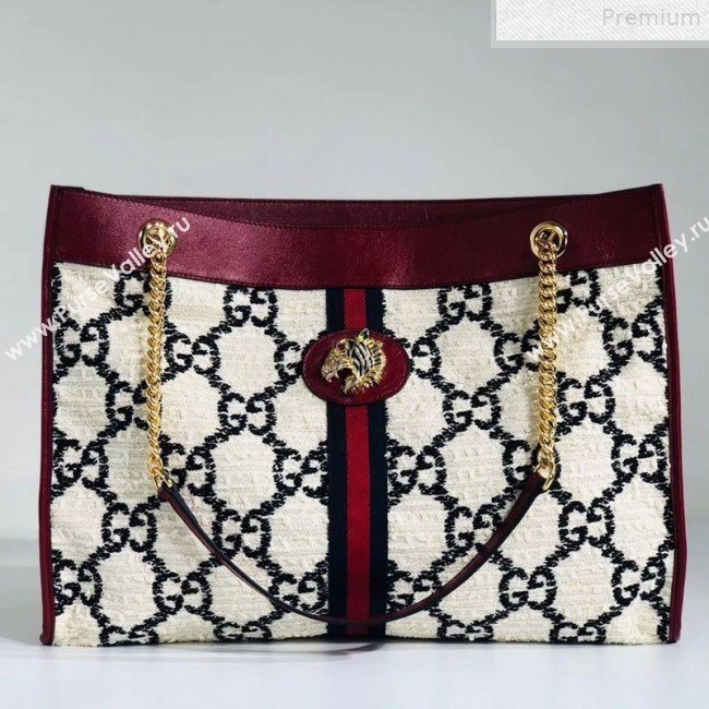 Gucci Rajah GG Tweed Large Tote Bag 537219 White 2019 (MINGH-9072418)